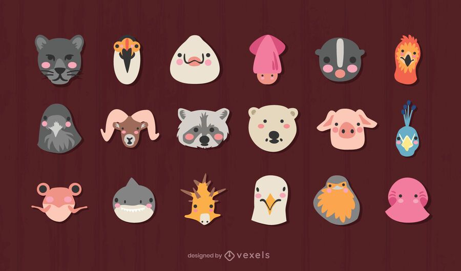Cute animals heads design set Cute animals heads design set