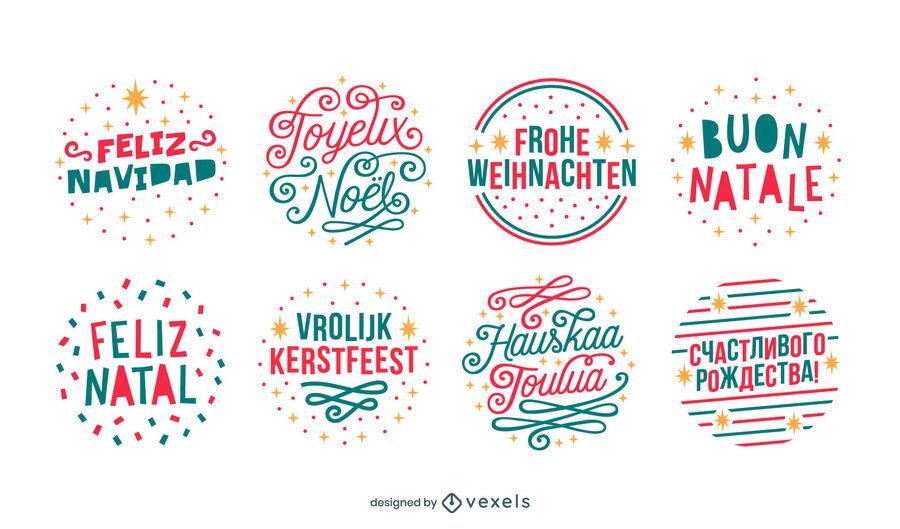 Merry christmas languages badges set Merry christmas languages badges set