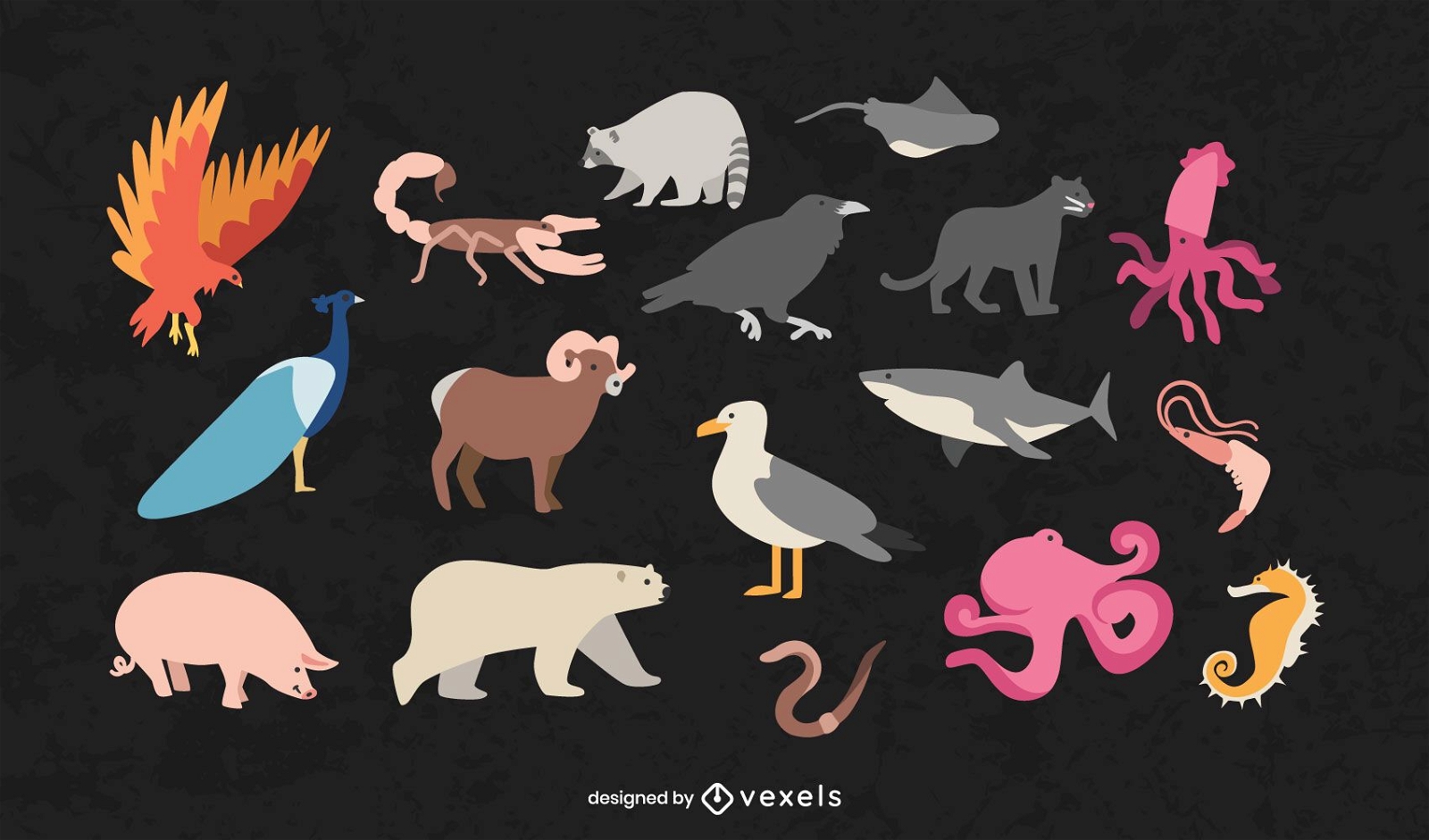 Diseño de colección de animales planos.