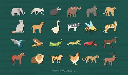 Colección de diseño de animales planos