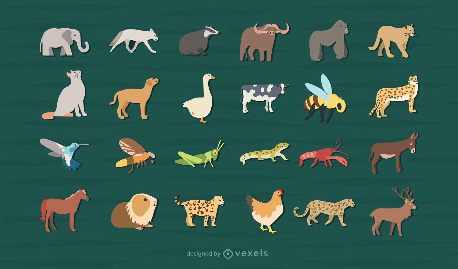 Coleção de design de animais planos