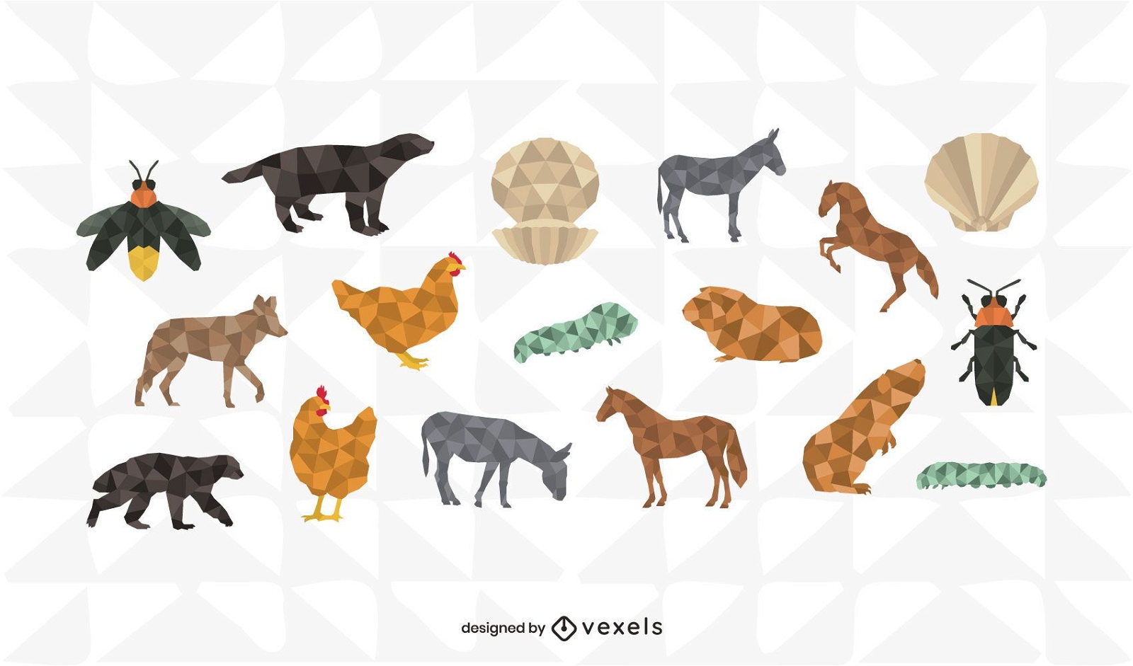 Conjunto de design poligonal de animais