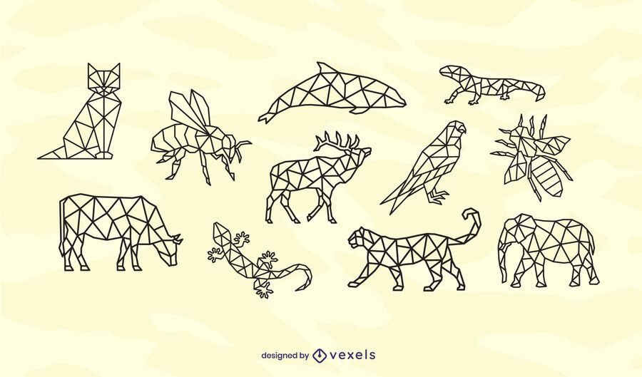Polygonal animals stroke design set Polygonal animals stroke design set