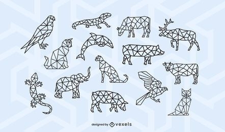 Conjunto de diseño de trazo poligonal animal