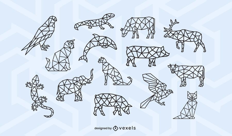 Animal polygonal stroke design set Animal polygonal stroke design set