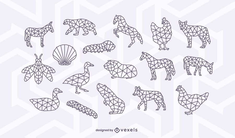 Polygonal animal stroke design set Polygonal animal stroke design set