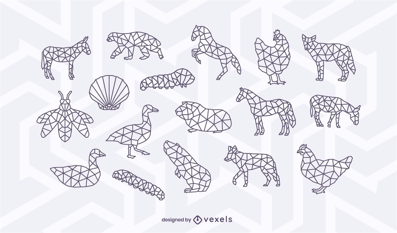 Conjunto de diseño de trazo animal poligonal