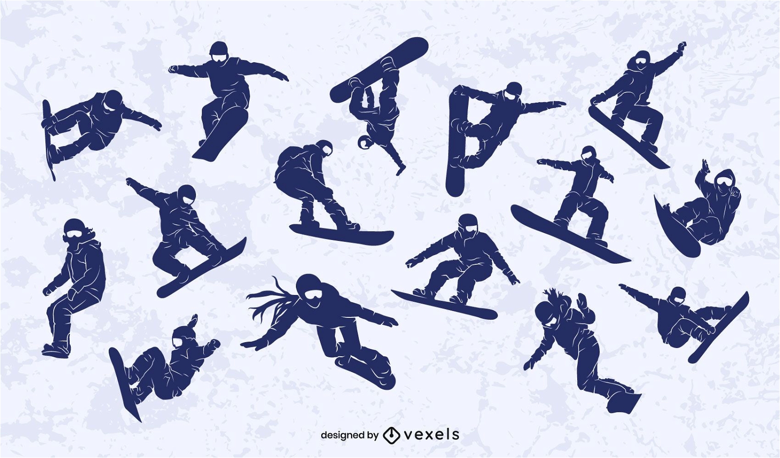 Conjunto de design de silhueta de snowboarder