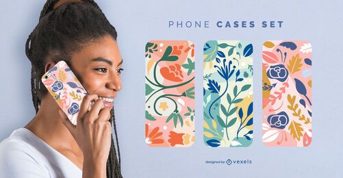 Conjunto de caja de teléfono con flores de colores Conjunto de caja de teléfono con flores de colores