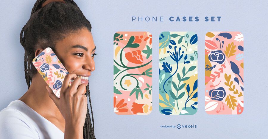 Conjunto de caja de teléfono con flores de colores Conjunto de caja de teléfono con flores de colores