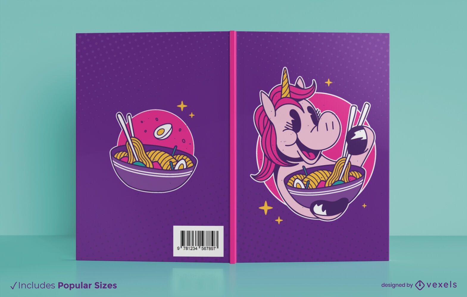Diseño de portada de libro de unicornio ramen