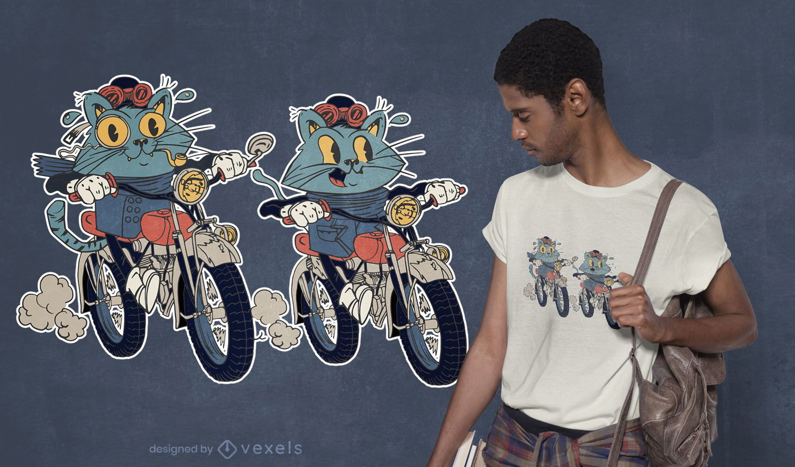 Design de camisetas para gatos motociclistas