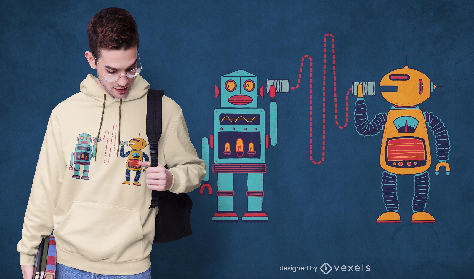 Diseño de camiseta de robots walkie talkie.