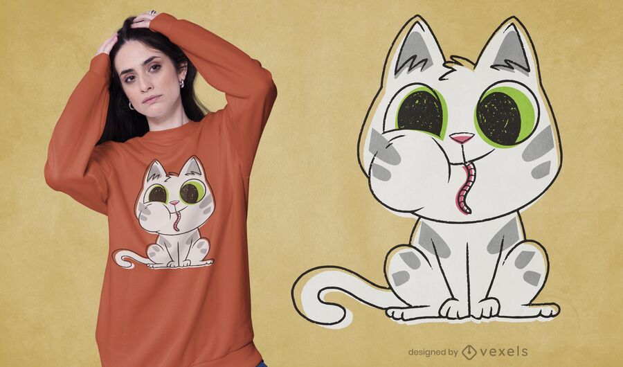 Cat eating worm t-shirt design Cat eating worm t-shirt design