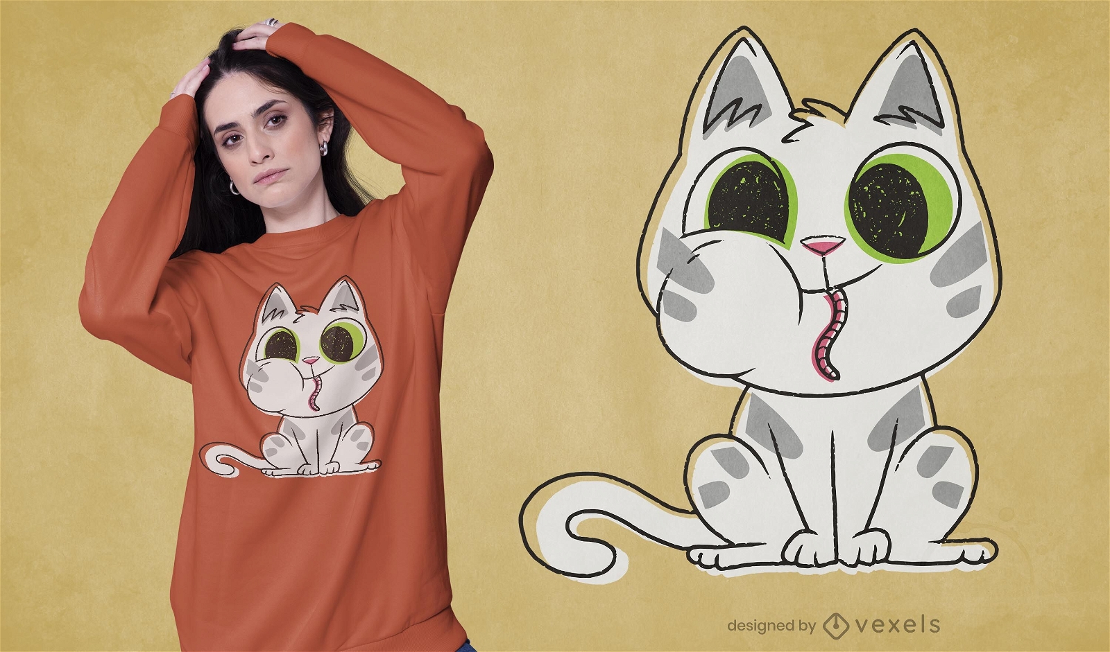 Cat eating worm t-shirt design