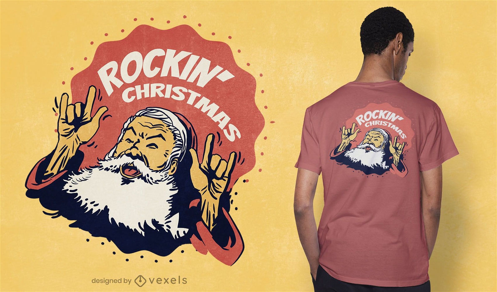 Diseño de camiseta navideña rockin