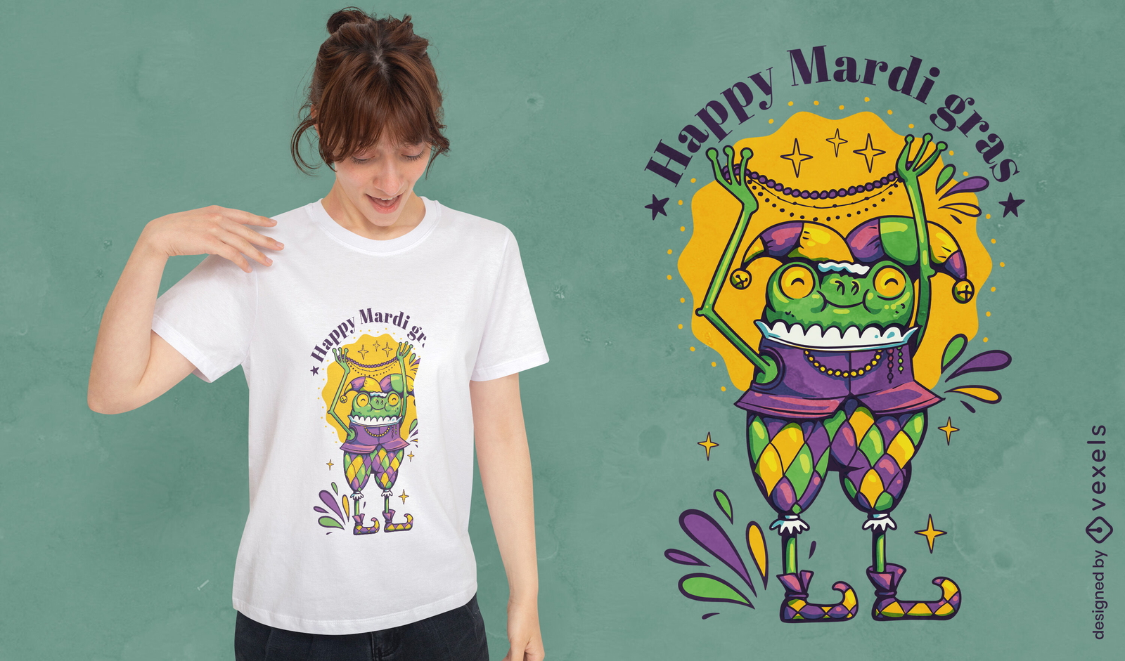 Diseño de camiseta de personaje de mardi gras.