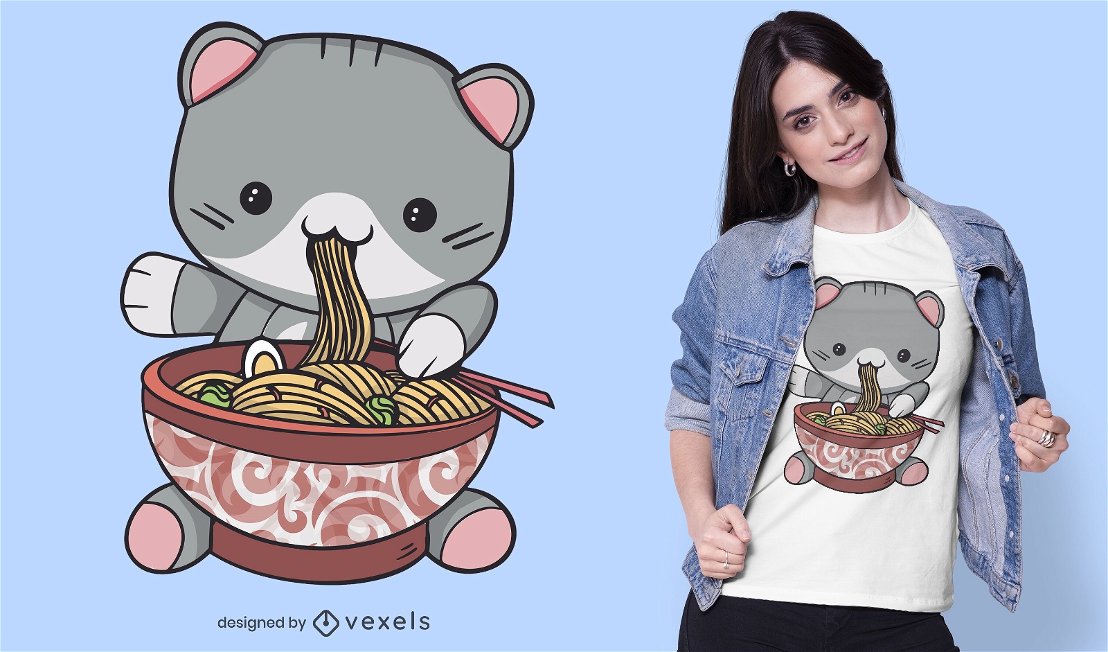 Kawaii ramen cat t-shirt design