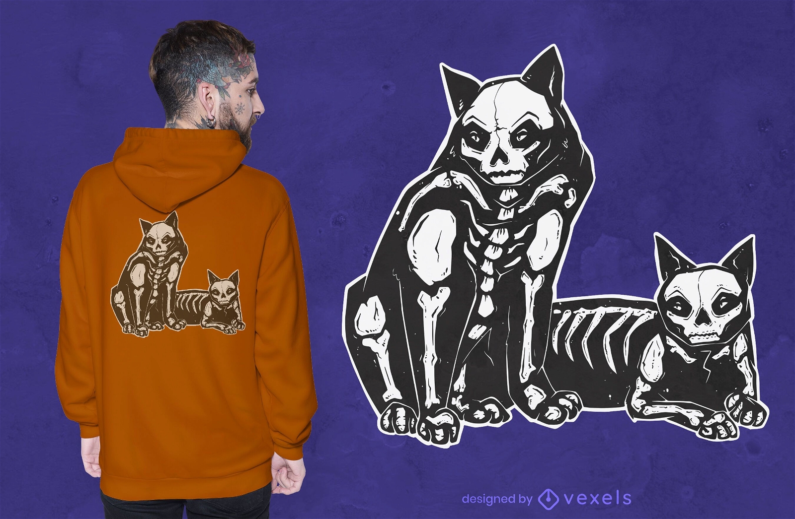Design de t-shirt de gatos com esqueleto