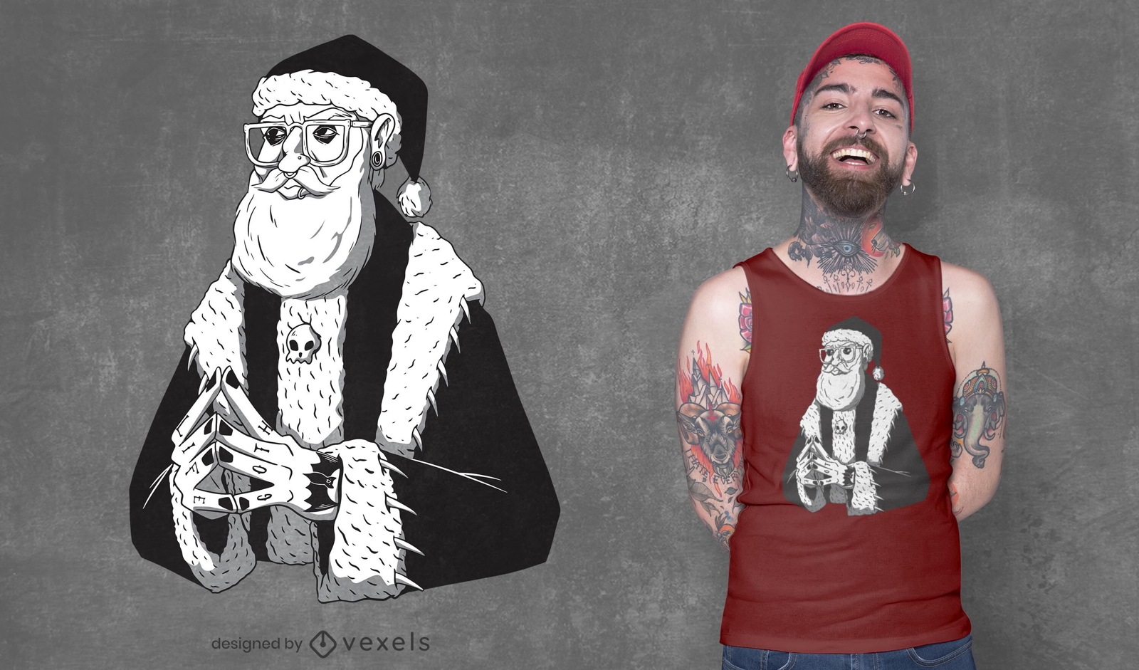 Diseño de camiseta gótica de santa claus