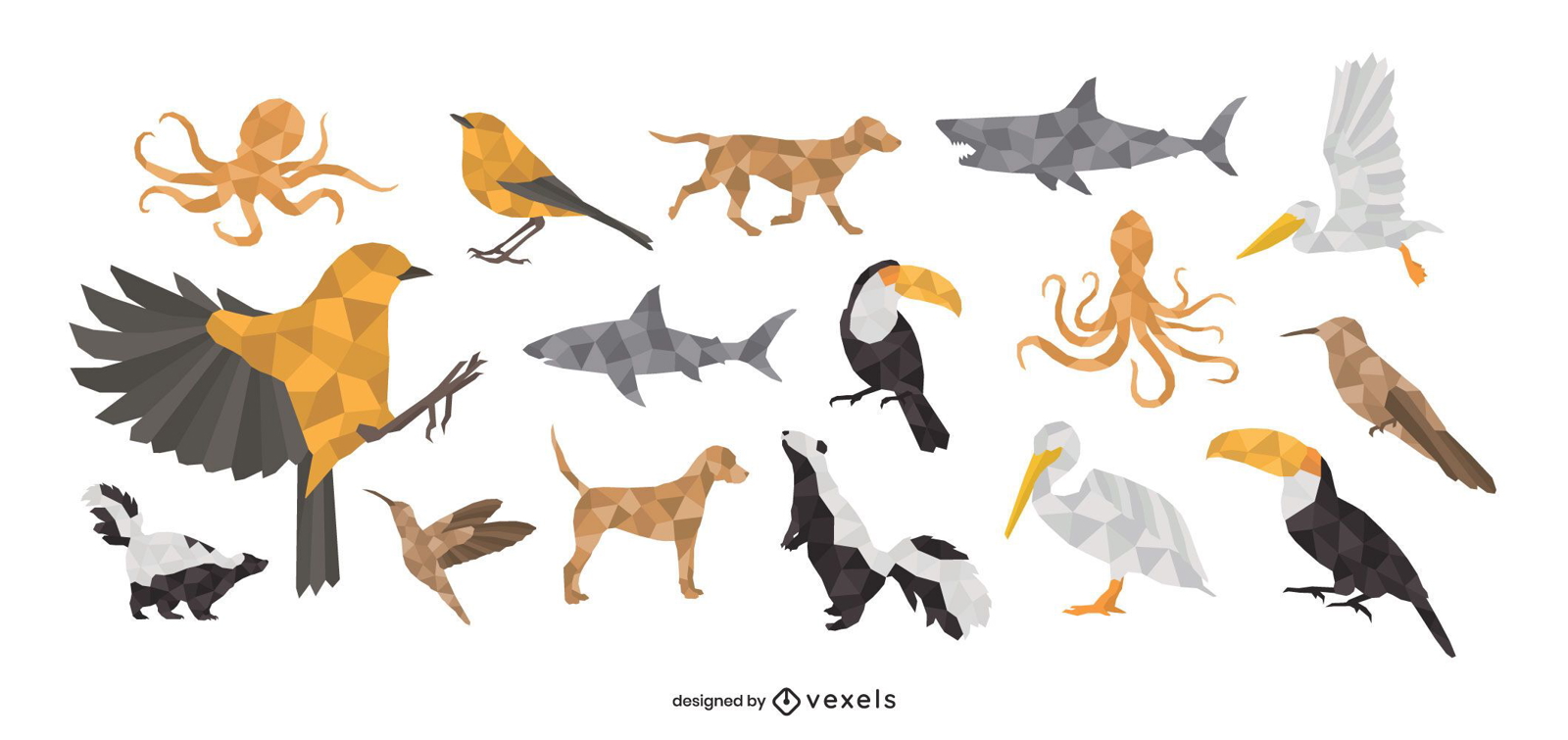 Conjunto de diseño poligonal de animales.