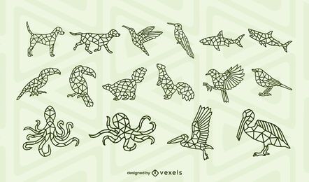Conjunto de diseño de trazo poligonal de animales. Conjunto de diseño de trazo poligonal de animales.