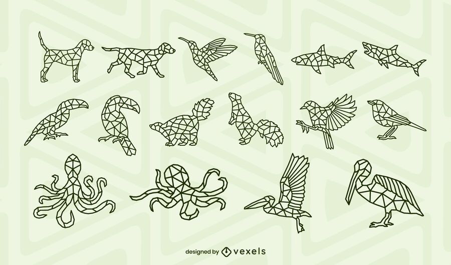 Animals polygonal stroke design set Animals polygonal stroke design set