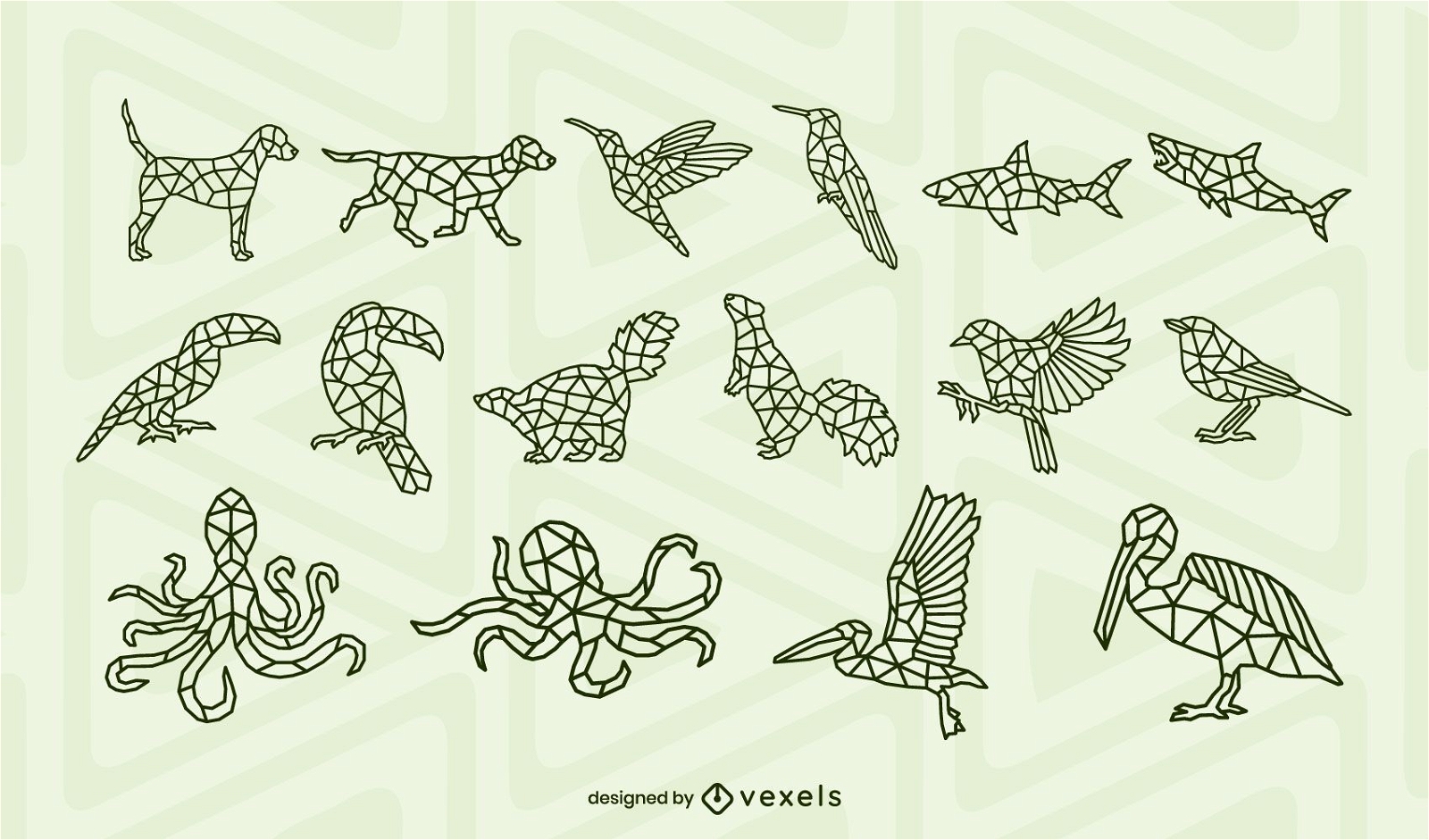 Animals polygonal stroke design set