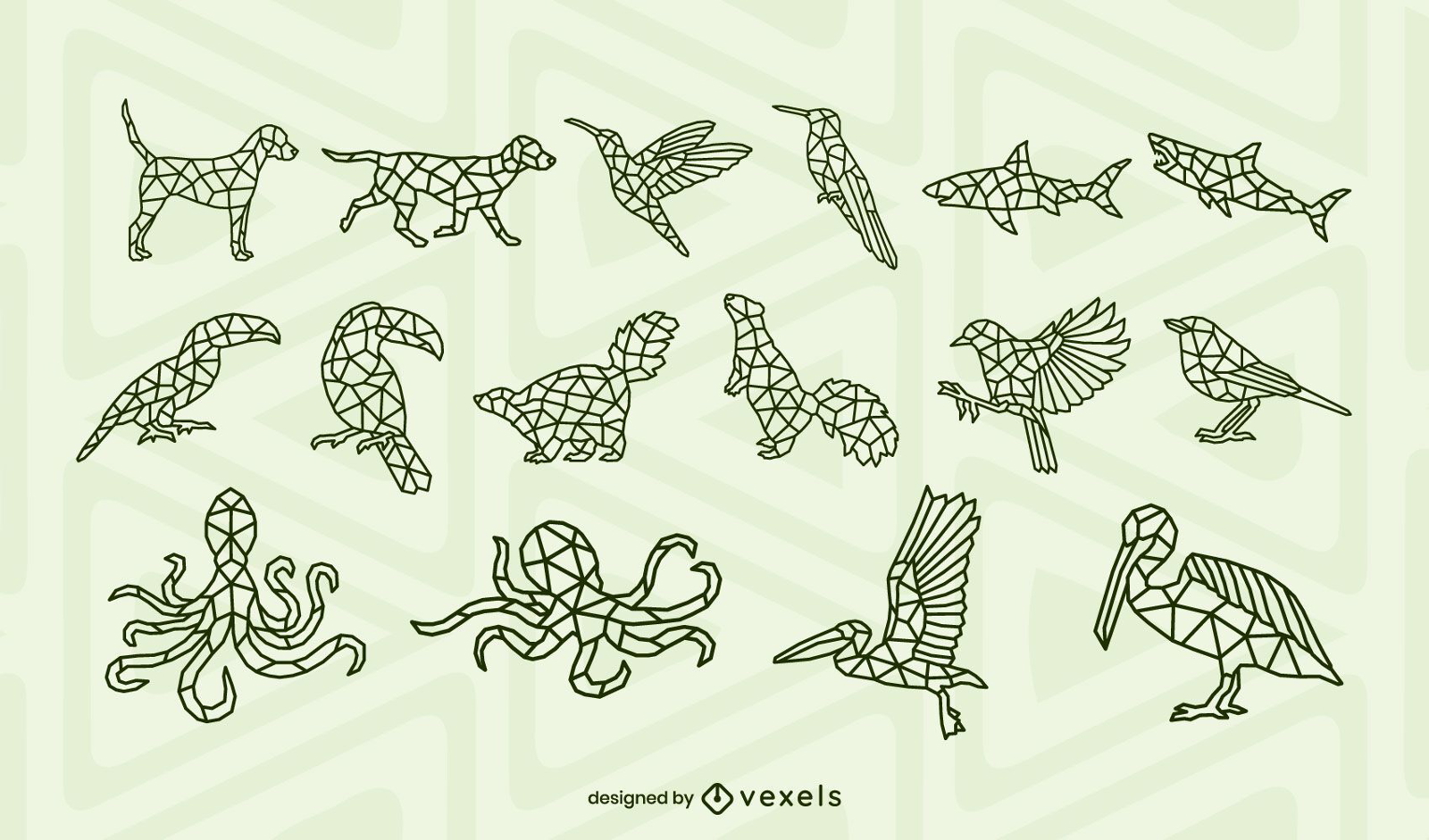 Conjunto de desenho de traço poligonal de animais