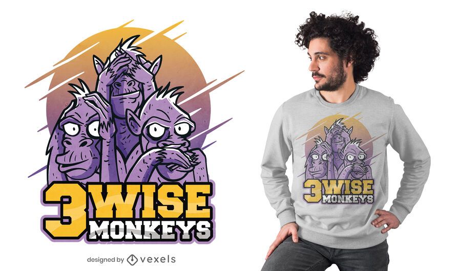 Diseño de camiseta de tres monos sabios. Diseño de camiseta de tres monos sabios.