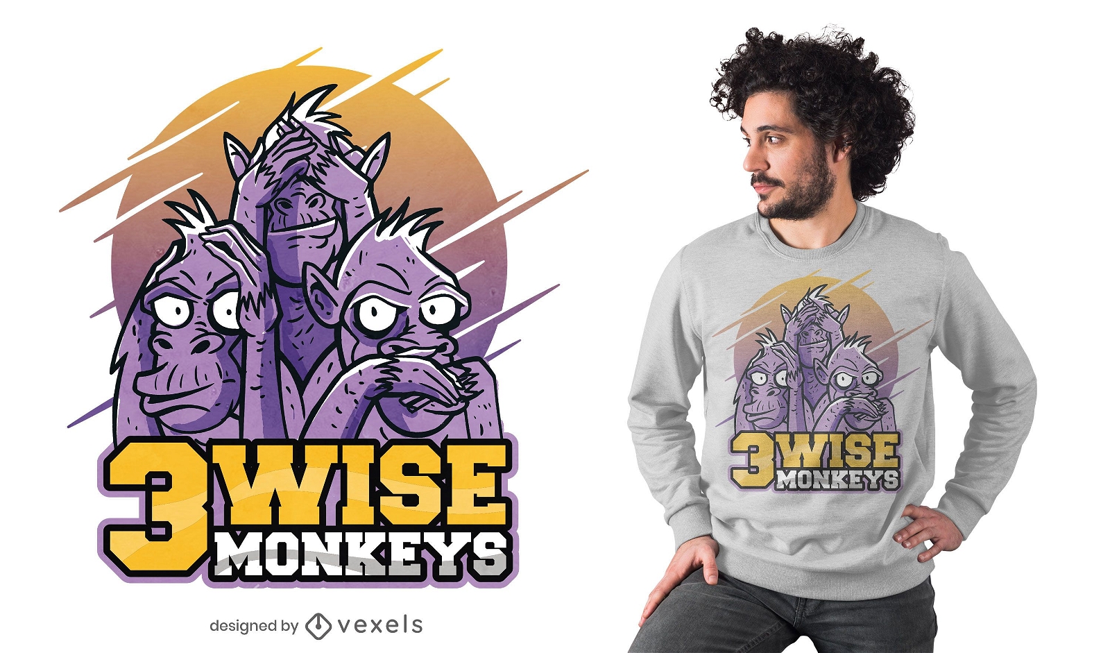 Design de camiseta de três macacos sábios