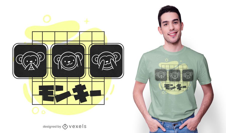 Diseño de camiseta de tres monos. Diseño de camiseta de tres monos.