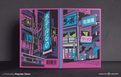 Vaporwave city book cover design