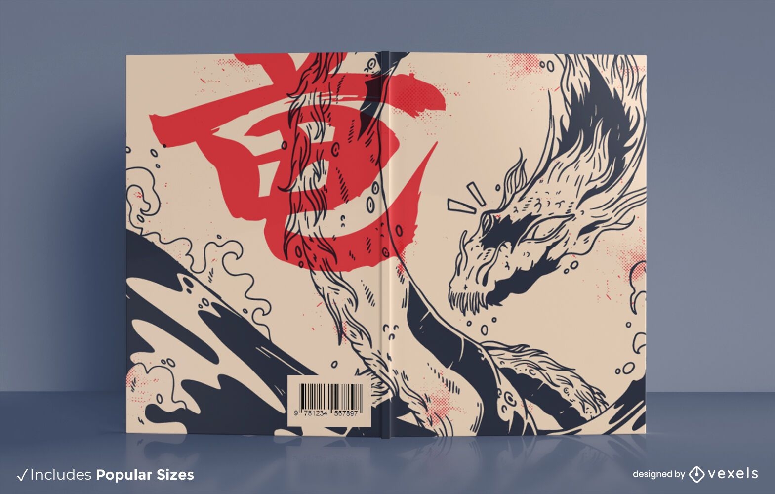 Buchcover-Design mit japanischem Drachen