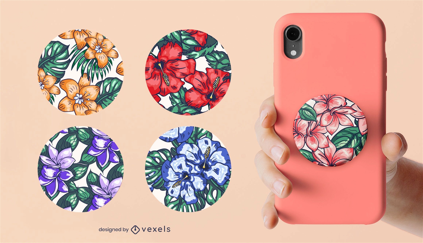 Conjunto popsocket floral colorido