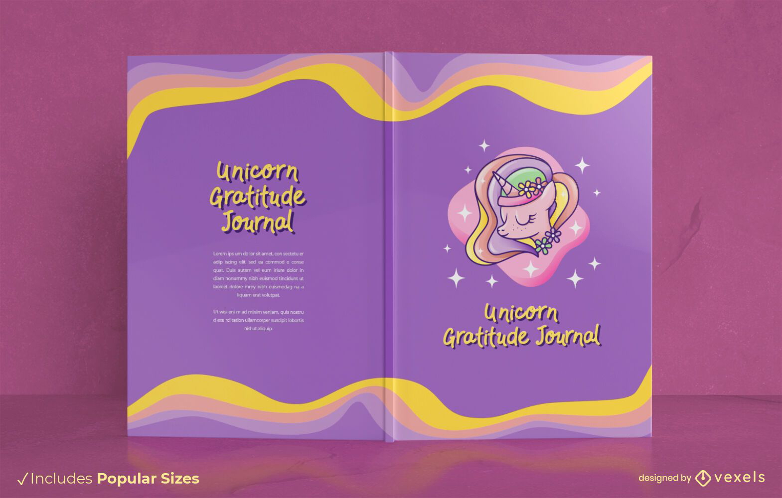 Diseño de portada de libro de gratitud de unicornio