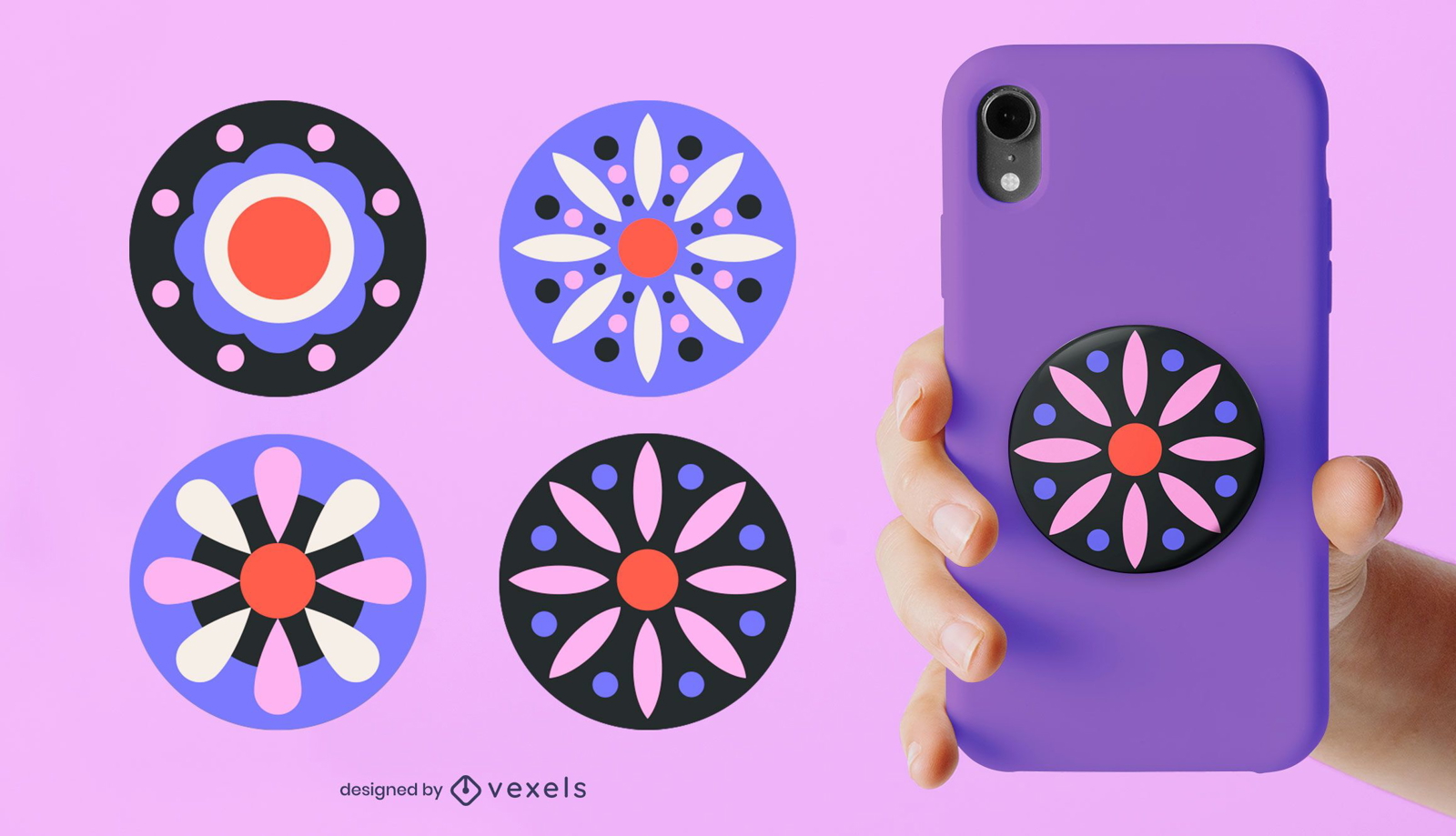 Geometric flowers popsocket set