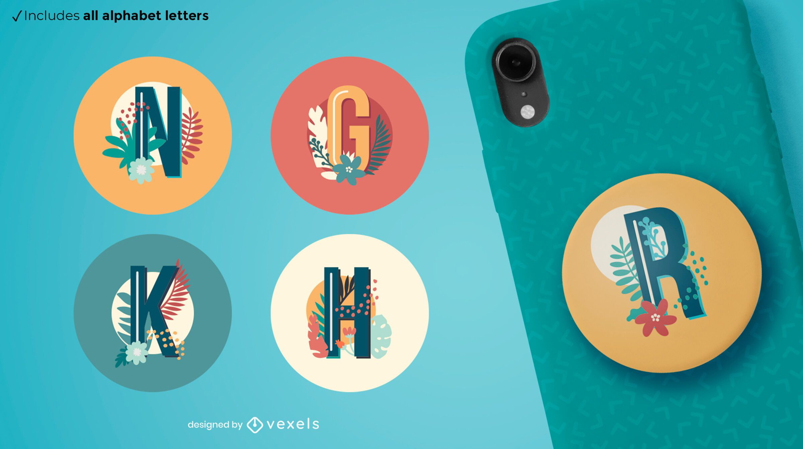 Conjunto de popsocket de letras tropicales