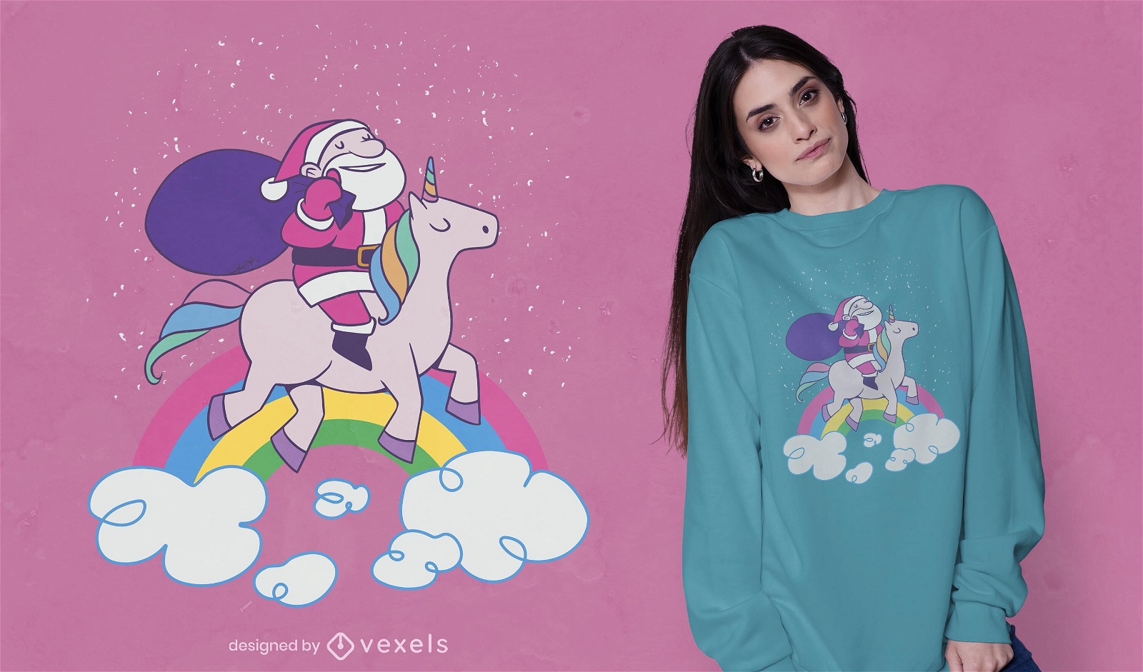 Diseño de camiseta santa unicorn rider
