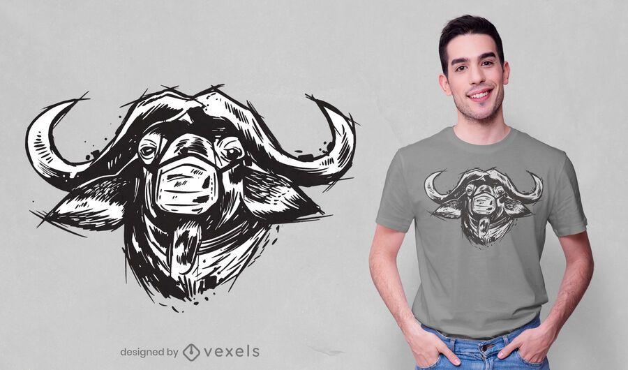 Diseño de camiseta de búfalo de máscara facial. Diseño de camiseta de búfalo de máscara facial.