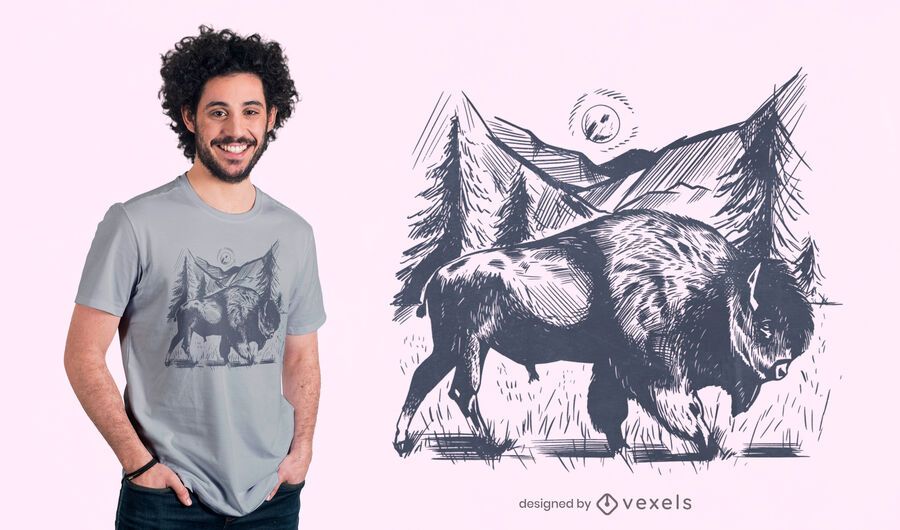 Diseño de camiseta de bisonte dibujado a mano Diseño de camiseta de bisonte dibujado a mano