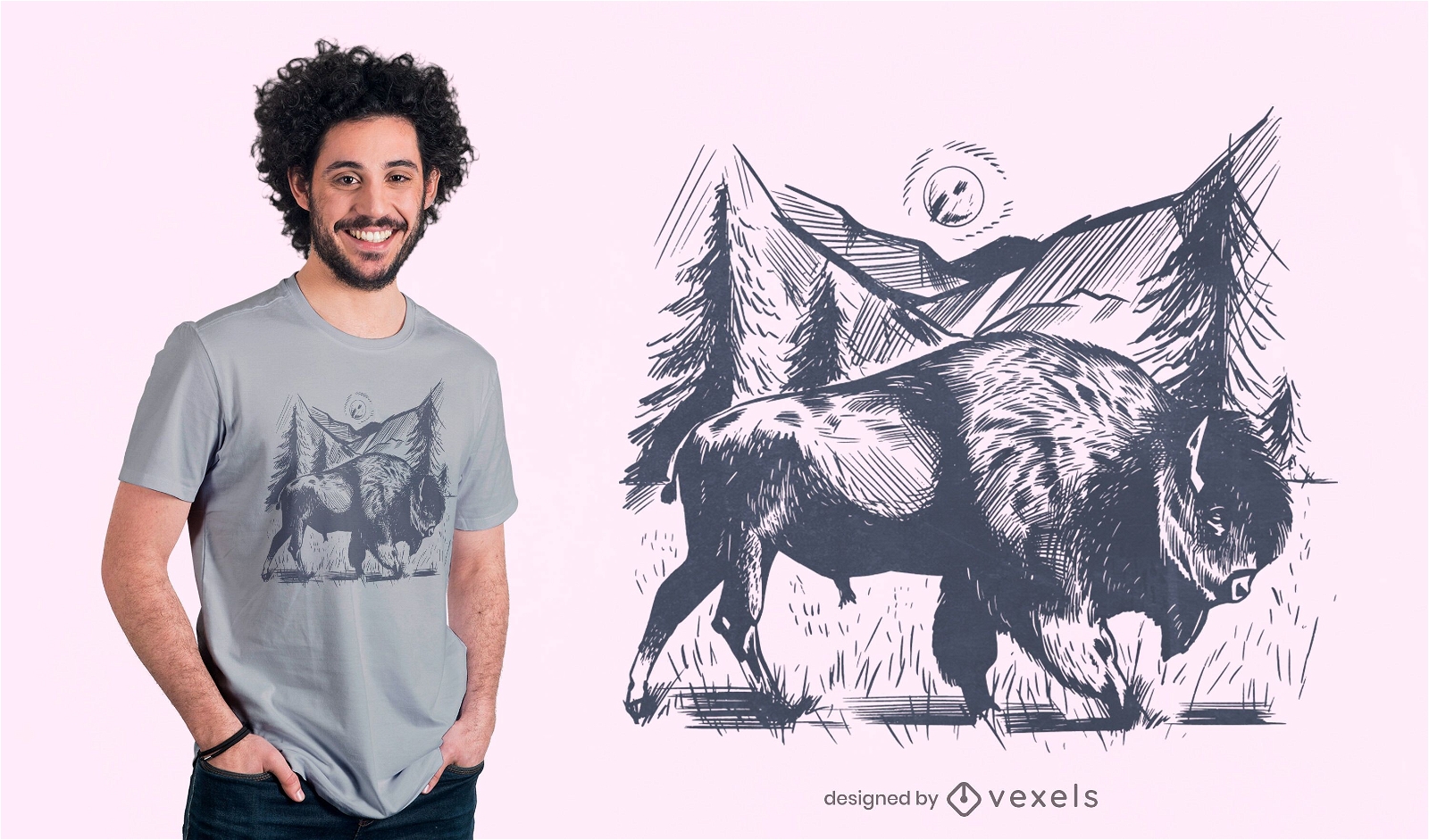 Hand drawn bison t-shirt design