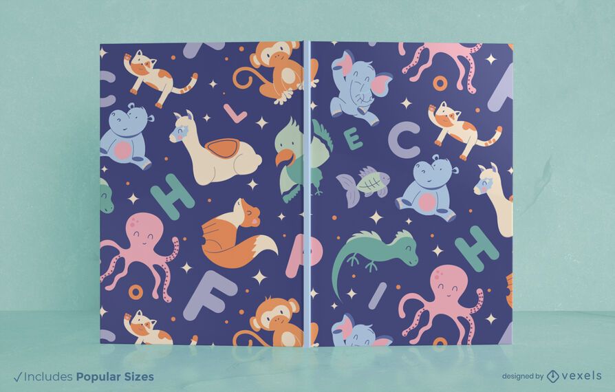 Diseño de portada de libro de letras de animales Diseño de portada de libro de letras de animales
