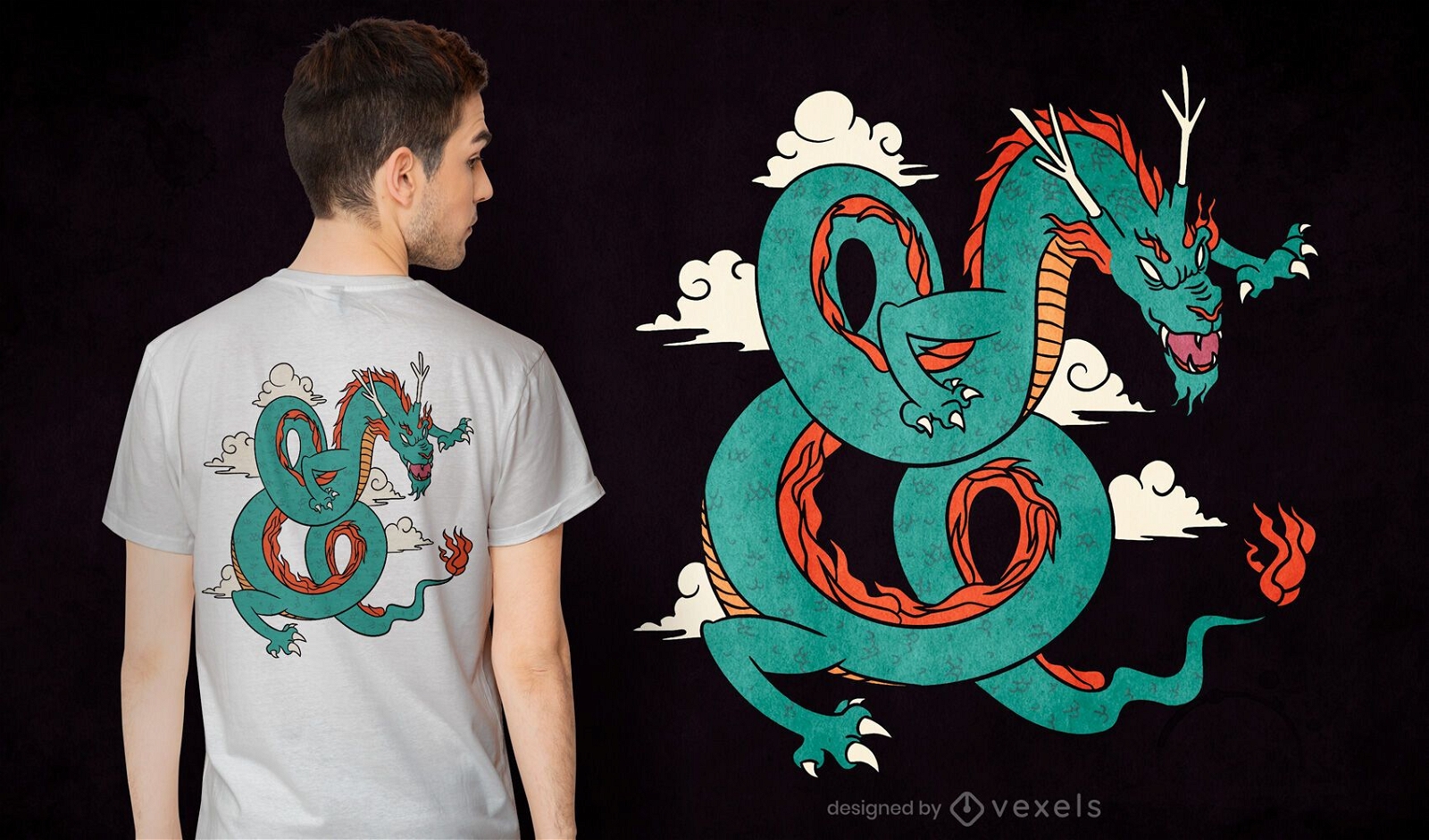 Green chinese dragon t-shirt design