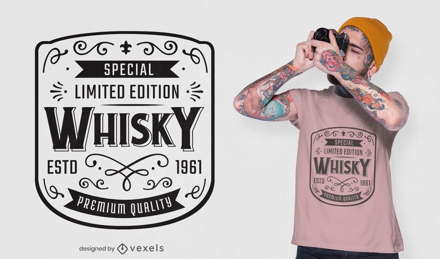 Diseño de camiseta con etiqueta de whisky. Diseño de camiseta con etiqueta de whisky.
