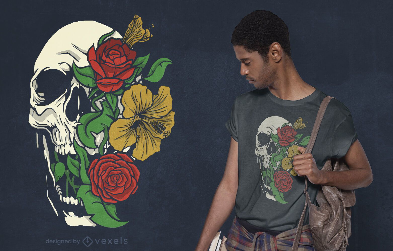 Blumen-Schädel-T-Shirt Design