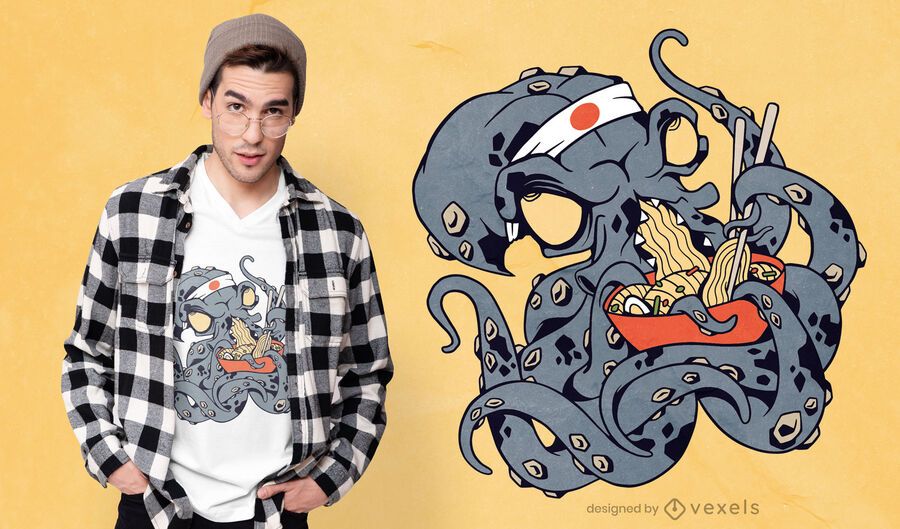 Diseño de camiseta Kraken comiendo ramen Diseño de camiseta Kraken comiendo ramen