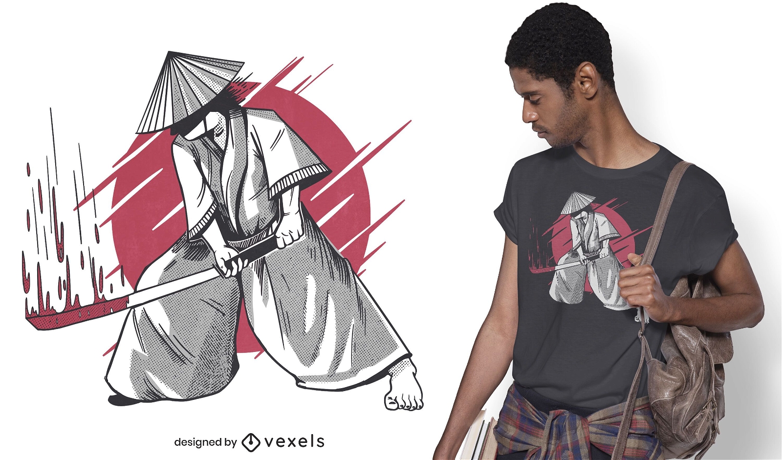 Dise?o de camiseta samurai katana