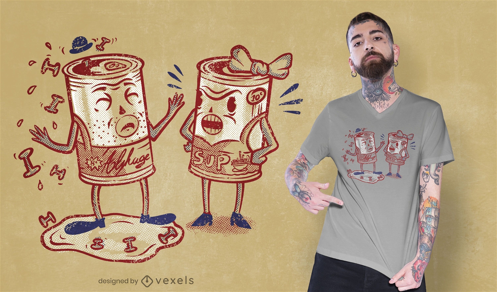 Design engra?ado de camisetas com latas de alphaguetti