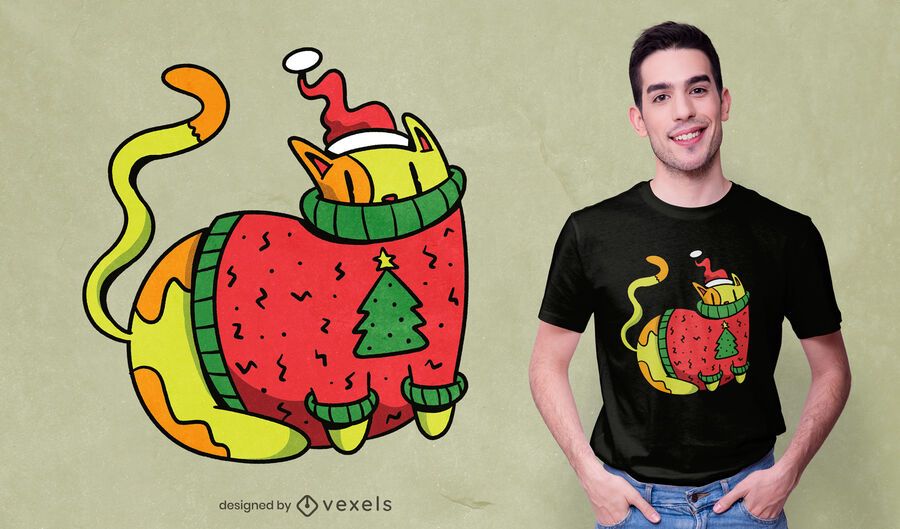 Gato con diseño de camiseta de suéter navideño. Gato con diseño de camiseta de suéter navideño.